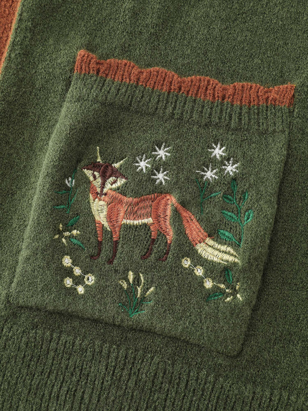 Holiday Fox Jacquard Pattern Knit Cardigan