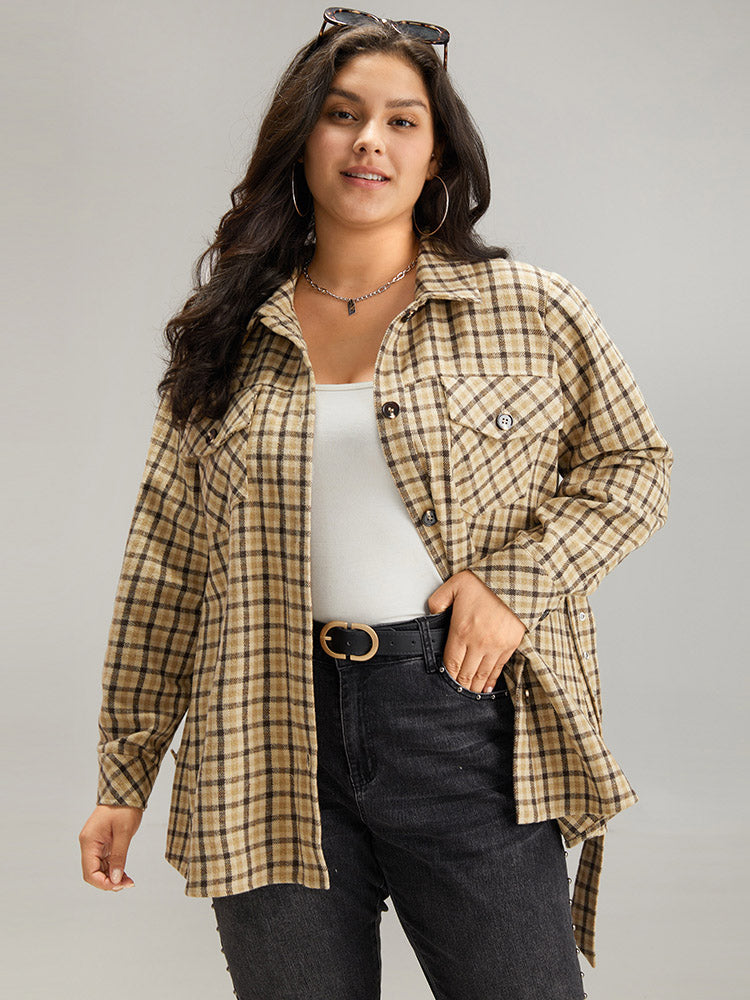 Gingham Pocket Button Through Belted Coat