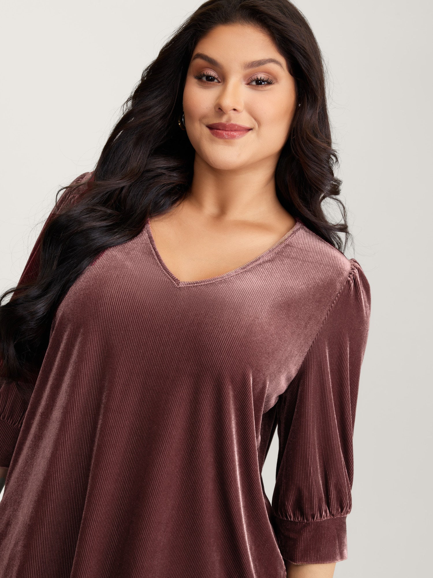 Velvet Textured Drape V-Neck Top