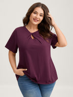 Knotted Cut-Out Neckline Solid T-Shirt
