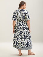 Large Floral Print Pockets Midi Dress
