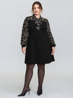 Floral Print Ribbon Neck-Tie Knee Dress