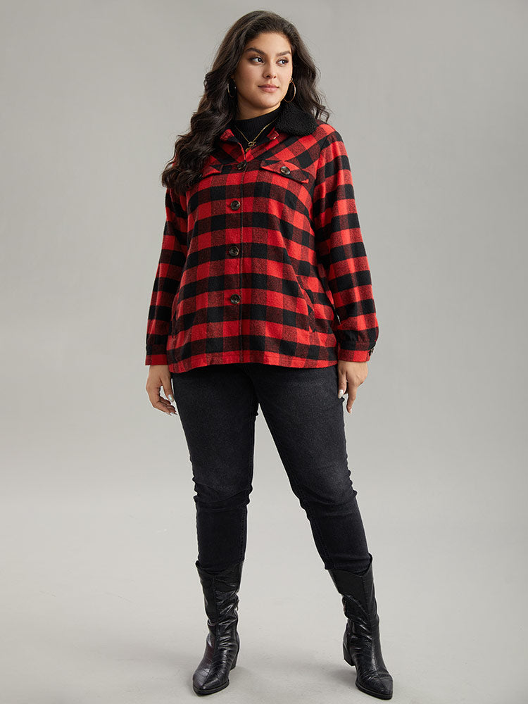 Plaid Button Through Patchwork Contrast Shacket