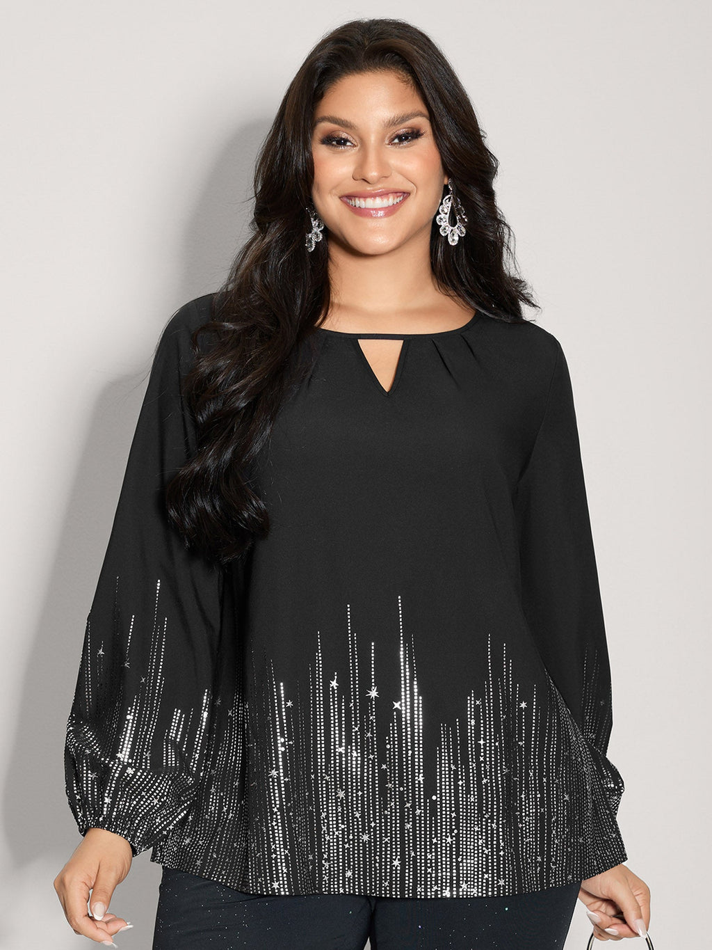 Shimmery Cut-Out Neck Blouse