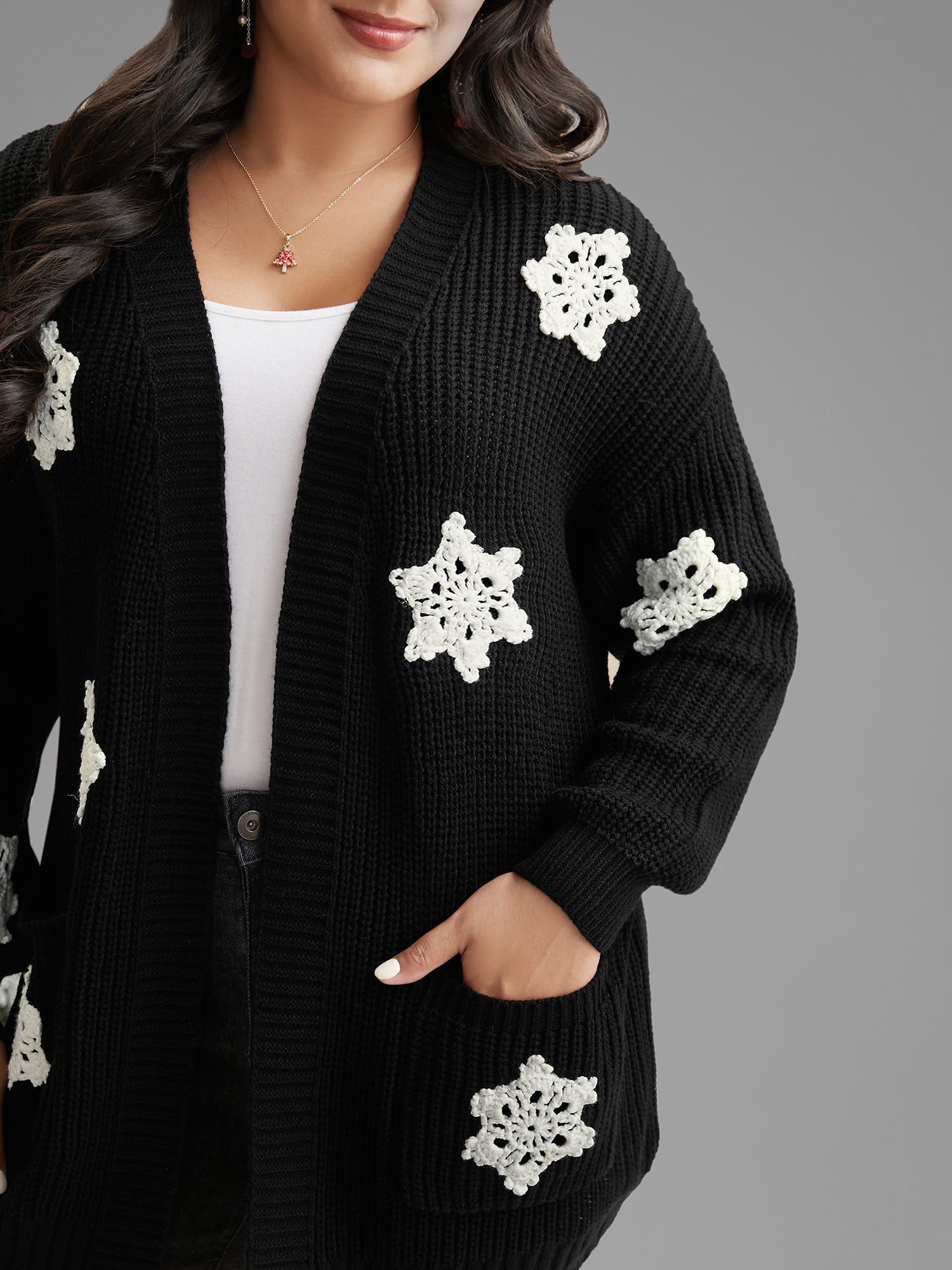Snowflakes Embroidered  Open Cardigan
