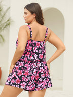 Tropical Flower Print Pockets One-Piece Swimsuit