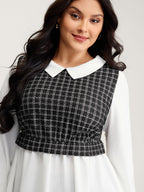 Houndstooth Pattern Color Contrast Blouse