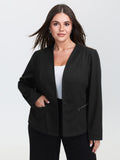 Textured Lined Zipper Pocket Blazer