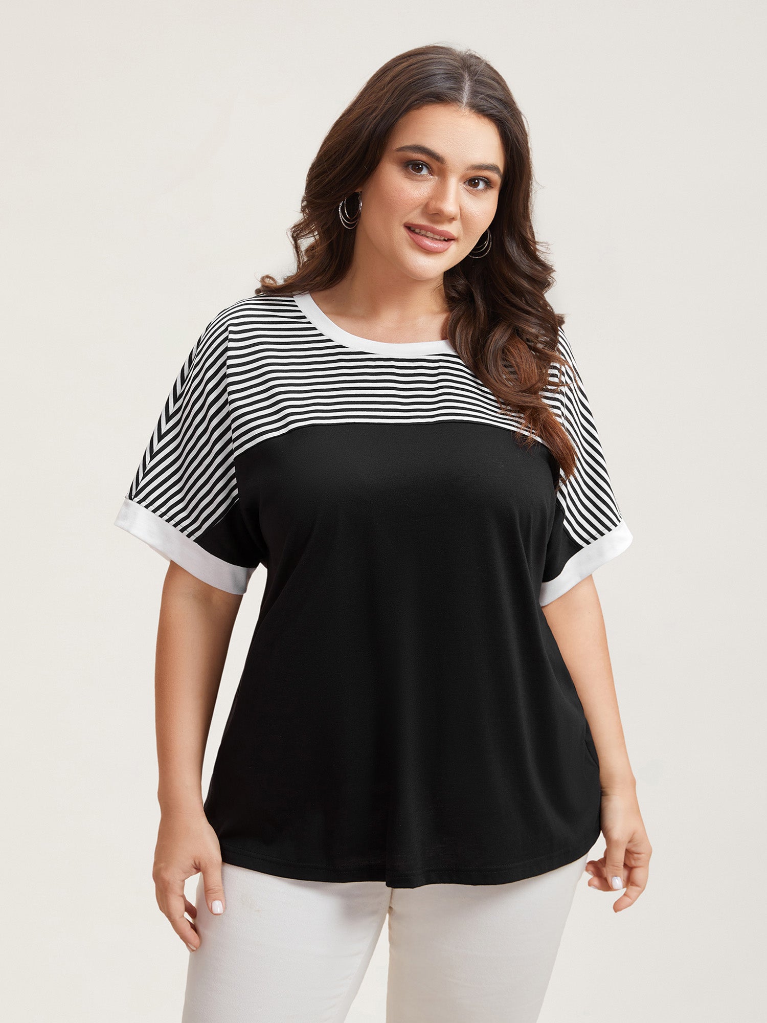 Solid and Striped Contrast Hem T-Shirt