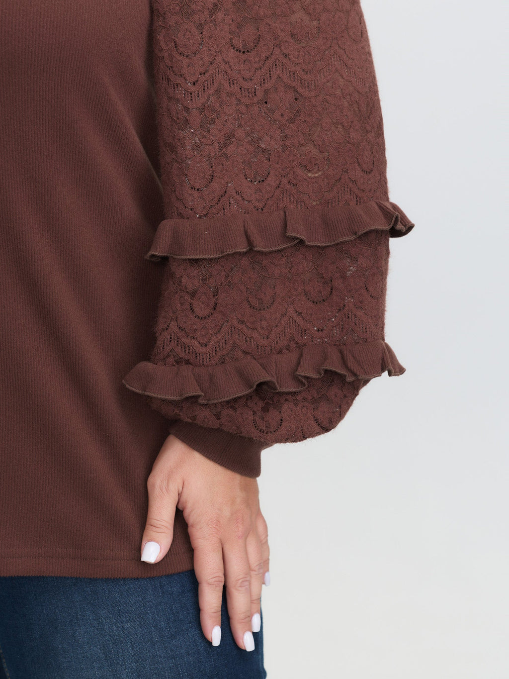 Cozy Ruffled Edge Tiered Sleeve Knit Top