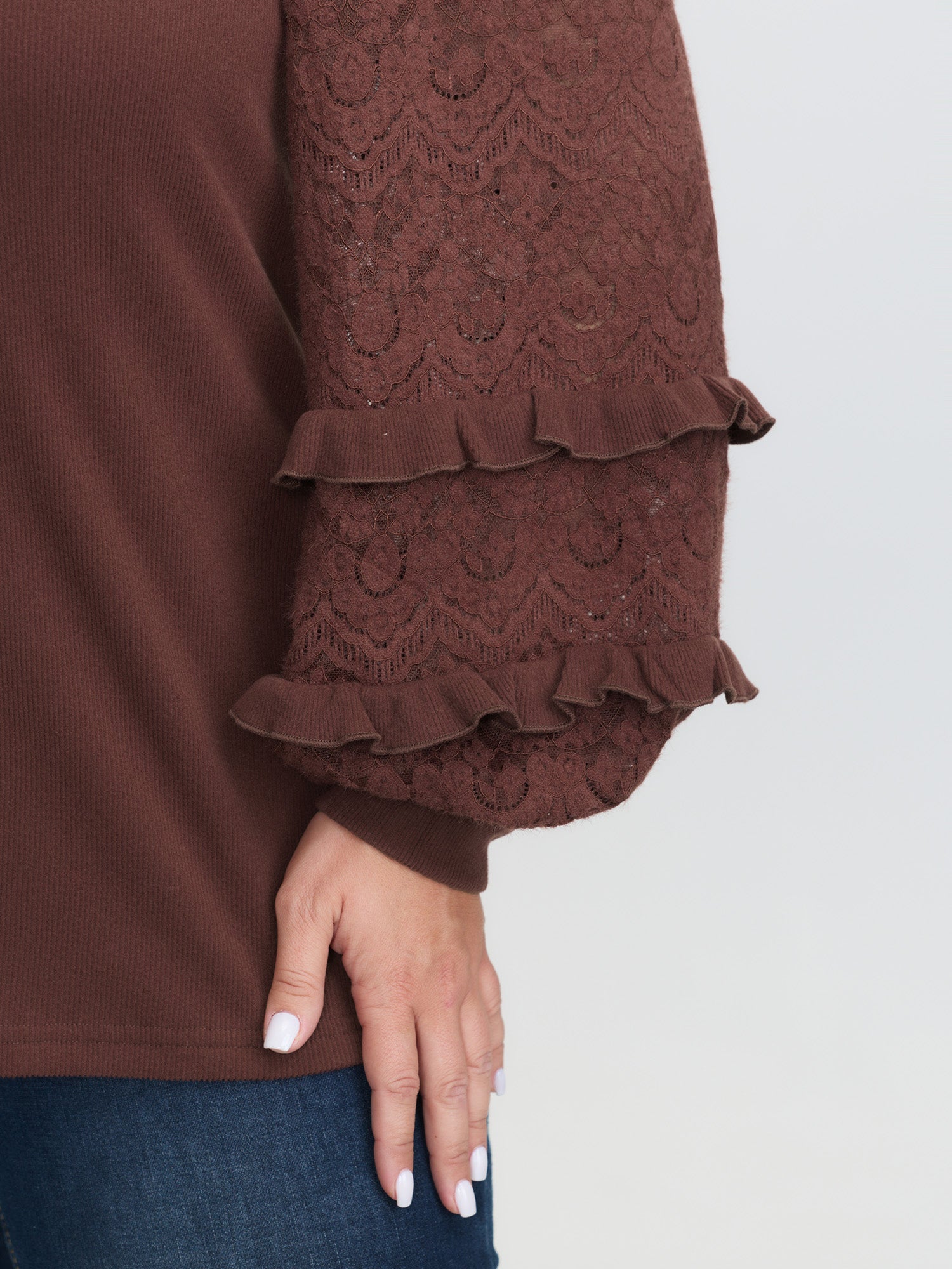 Cozy Ruffled Edge Tiered Sleeve Knit Top