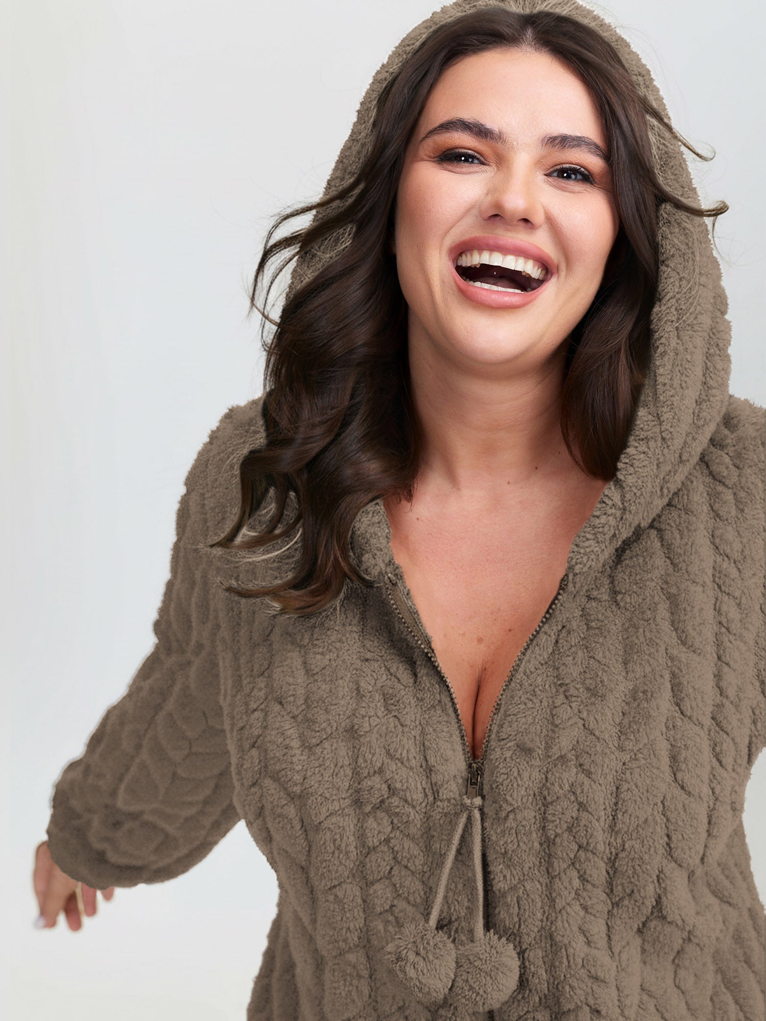 Fleece Half Zipper Hooded Sleep Jumpsuit