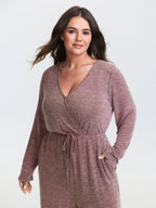 Elastic Waist Overlap Collar Lounge Jumpsuit