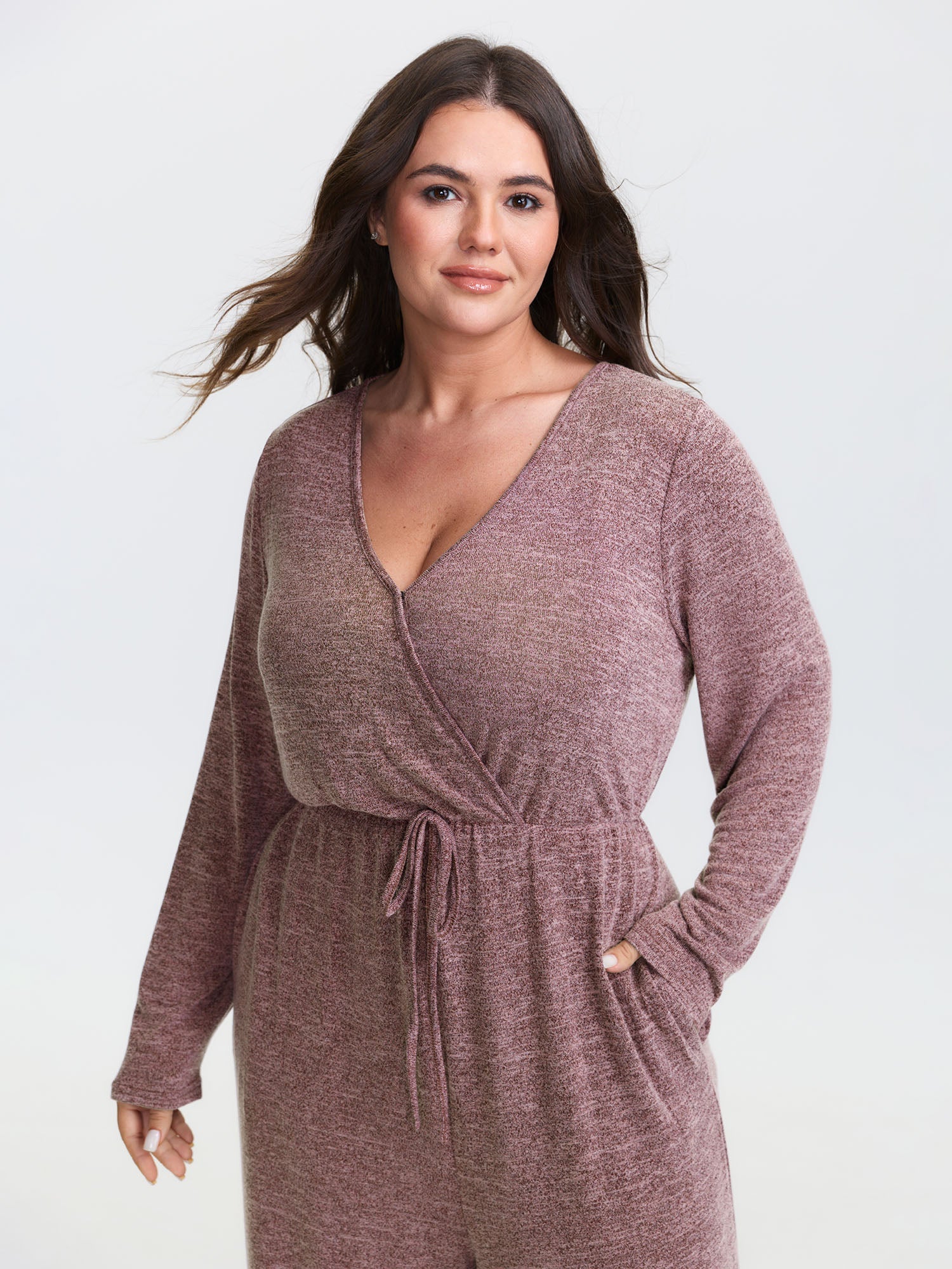 Elastic Waist Overlap Collar Lounge Jumpsuit