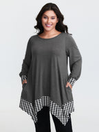 Supersoft Stretchy Checkered Asymmetrical Hem T-Shirt