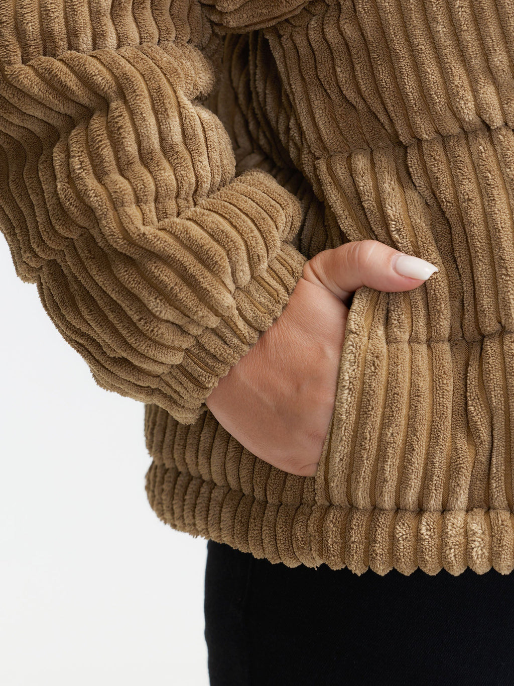 Corduroy Lined Zipper Puffer Parka