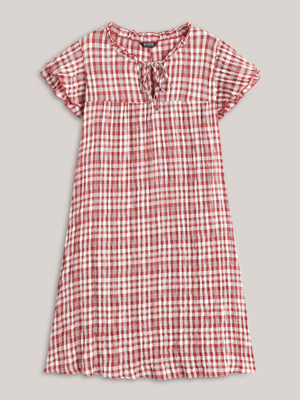 Sweet Plaid Pattern Pockets Midi Dress