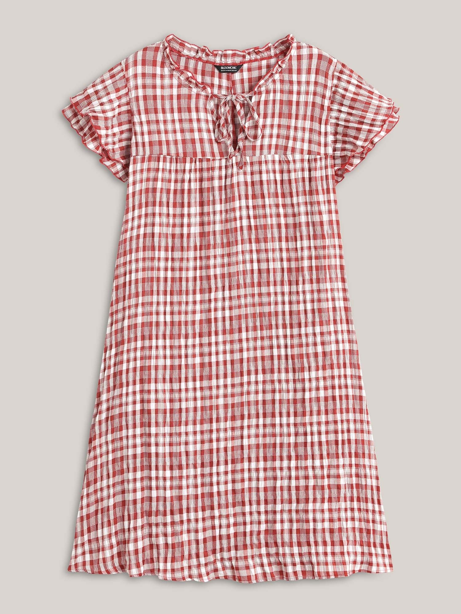 Sweet Plaid Pattern Pockets Midi Dress