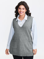A-Line Pockets V-Neck Pullover