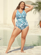 Two-Piece Floral Print Ruched Mesh Swimsuit, Sarong
