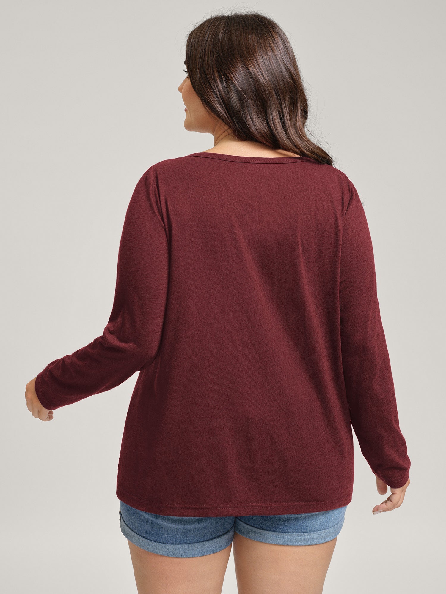 Stretchy Split Button Neckline Basic T-Shirt