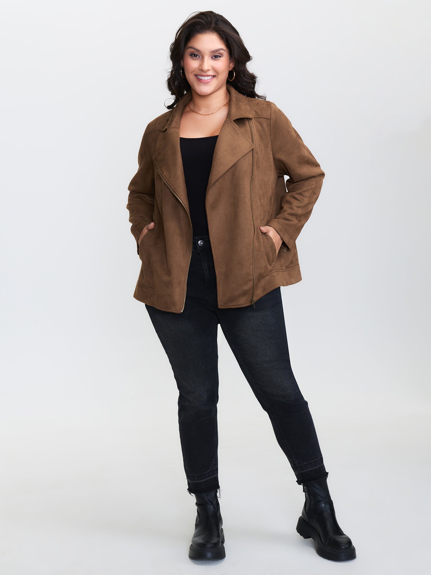 Zipper Detail Lapel Collar Jacket