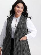 Tweed Long Pockets Notched Lapels Vest
