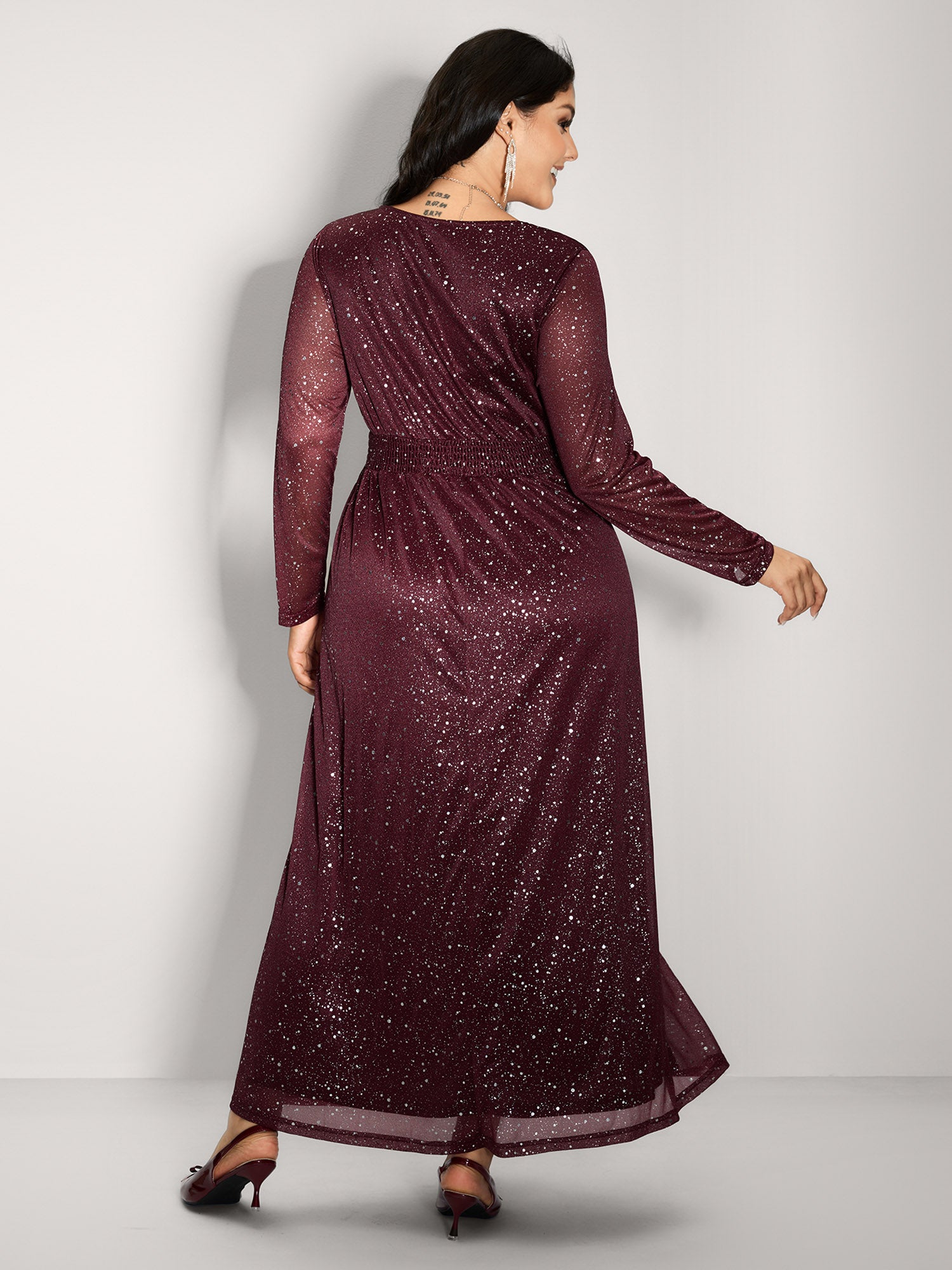 Shimmery Hot Stamp Stretchy Slit Maxi Dress