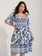 Boho Print Fit Flare Pockets Midi Dress