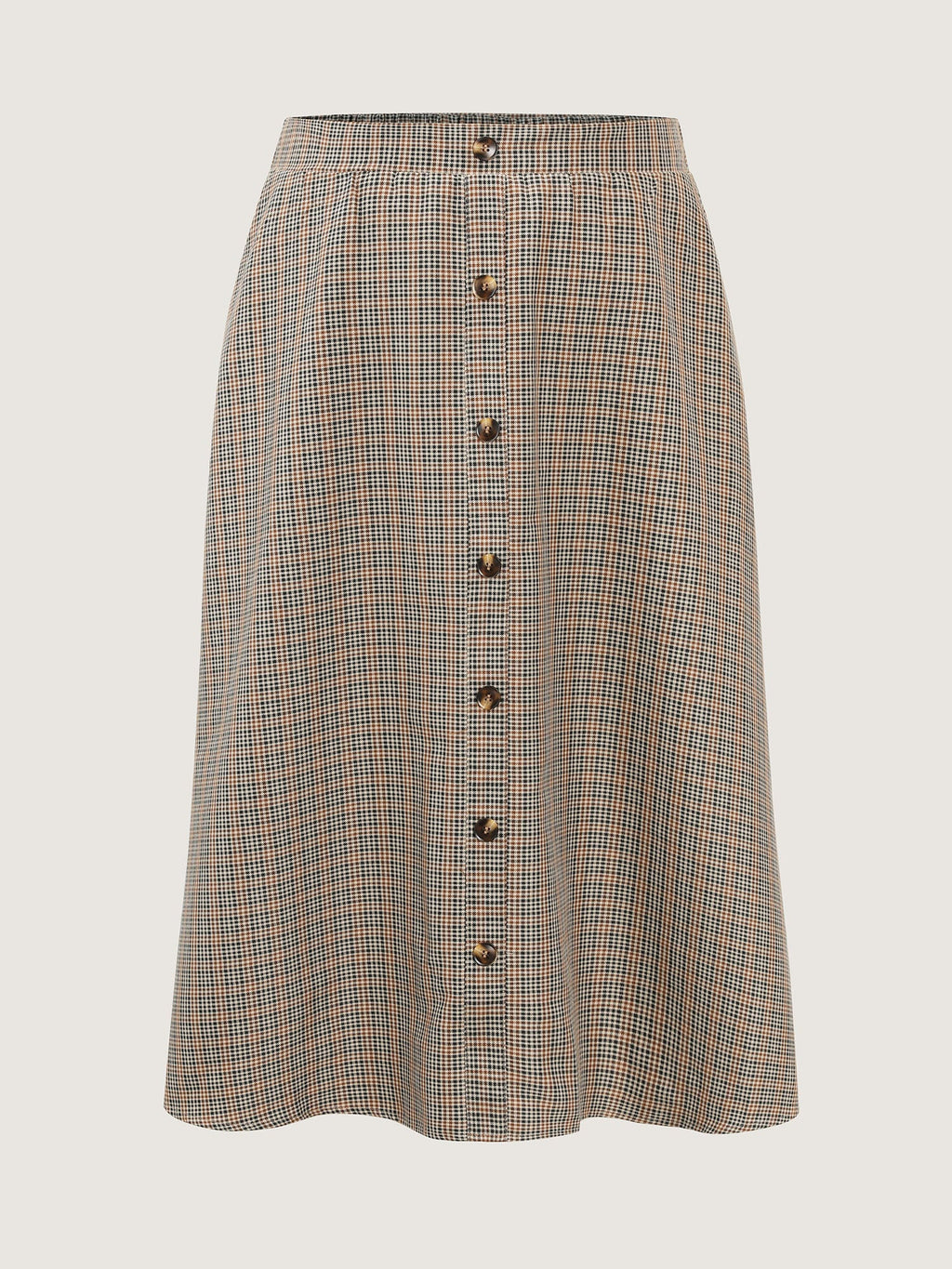 Retro Check Pattern Button Decor Midi Skirt