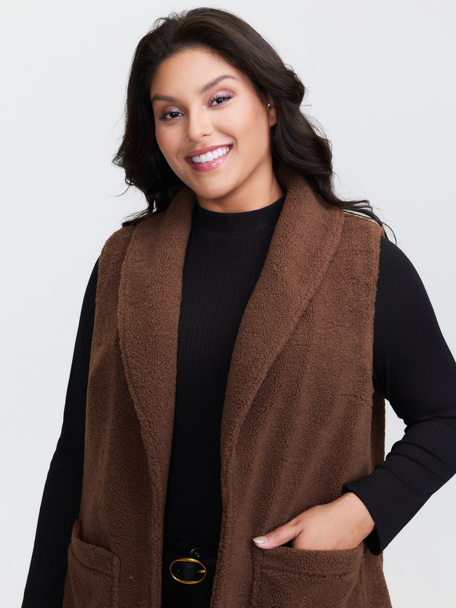 Teddy Fleece Lapel Sleeveless Vest