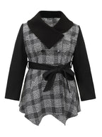 Plaid Belted Lapel Collar Button Up Coat