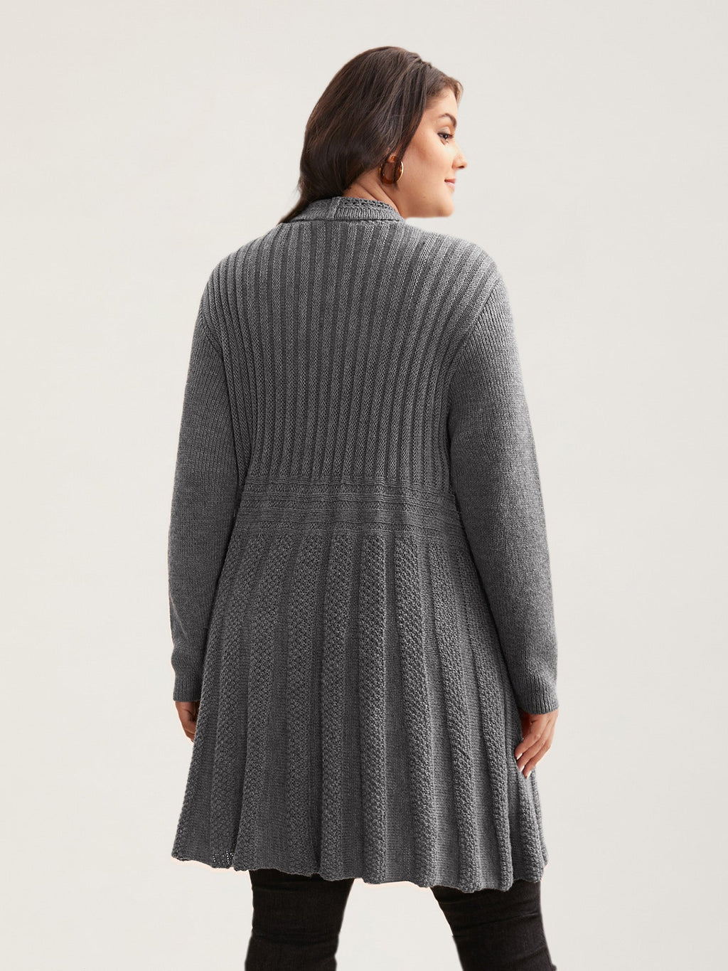 Plain Textured Kimono Collar Cardigan