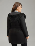 Tassels Trim Plain Lapel Collar Belted Coat