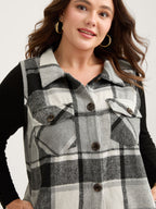 Plaid Flap Detail Sleeveless Jacket