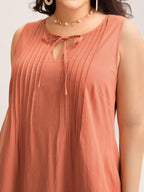 Cotton Toothpick Pleat Plain Midi Dress