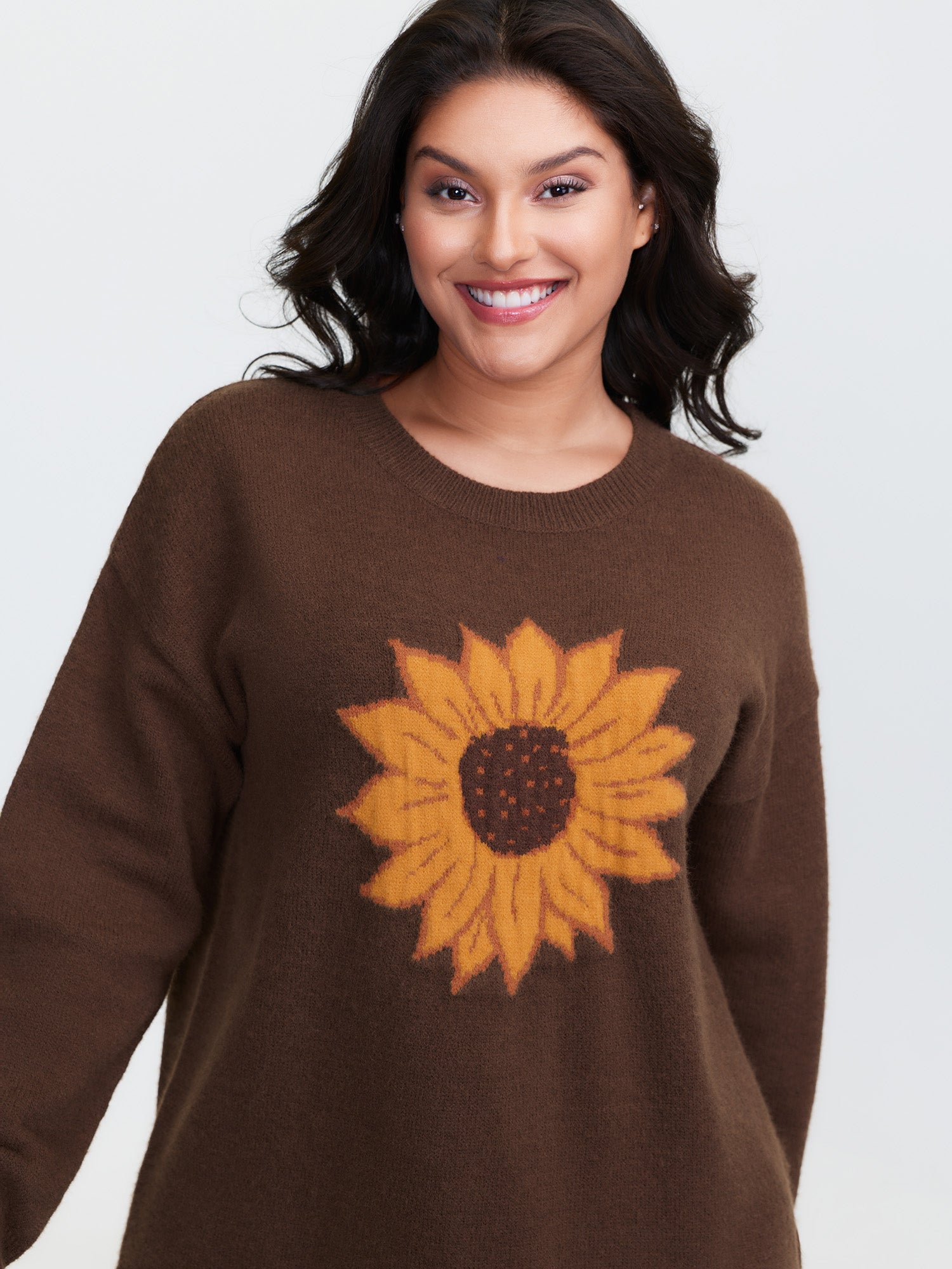 Supersoft Sunflower Pattern Round Neck Pullover