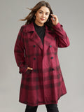 Lapel Collar Plaid Belted Double Breasted Coat