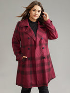 Lapel Collar Plaid Belted Double Breasted Coat