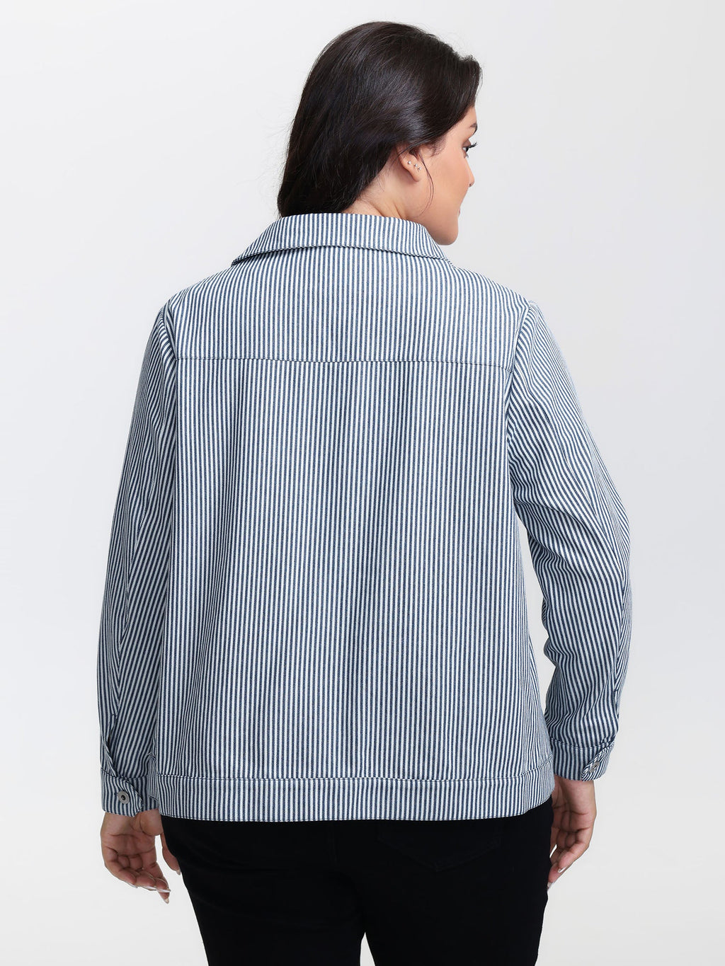 Denim Stripe Zipper-Front Jacket