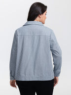 Denim Stripe Zipper-Front Jacket