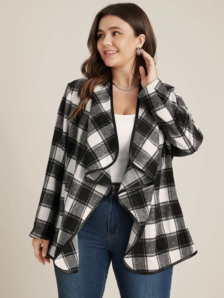 Plaid Waterfall Collar Open Front Coat