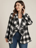 Plaid Waterfall Collar Open Front Coat