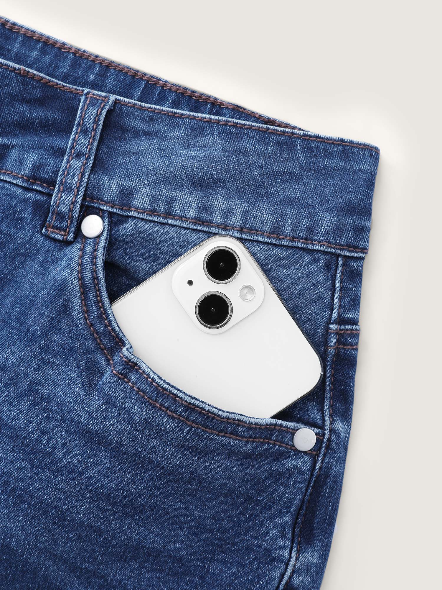 Stretchy Mid-Rise Straight-Leg Jeans