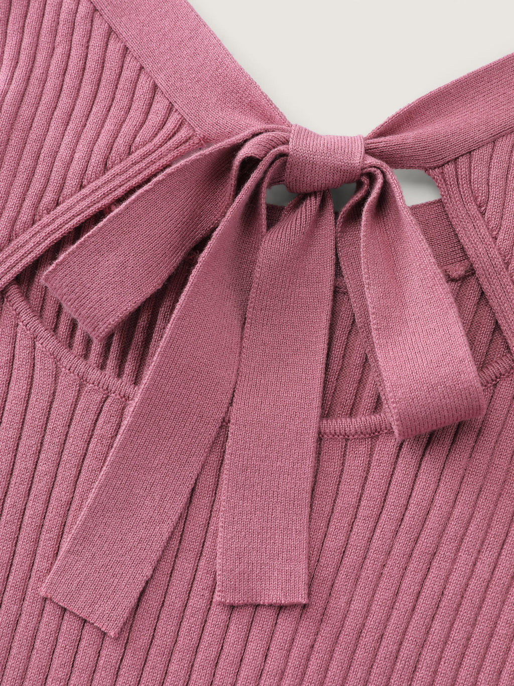 Ribbed Cinched-Waist Bowtie Sweater Dress