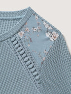 Waffle Spliced Floral Lace Sweatshirt