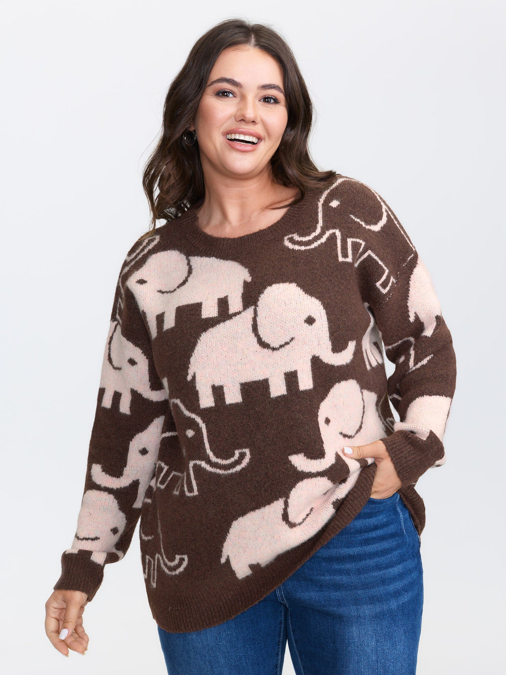 Elephant Pattern Jacquard Pullover