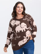 Elephant Pattern Jacquard Pullover
