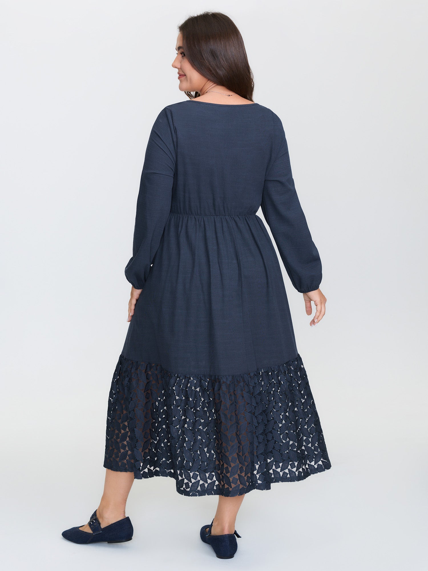 Floral Lace Cut-Out Shirred Midi Dress