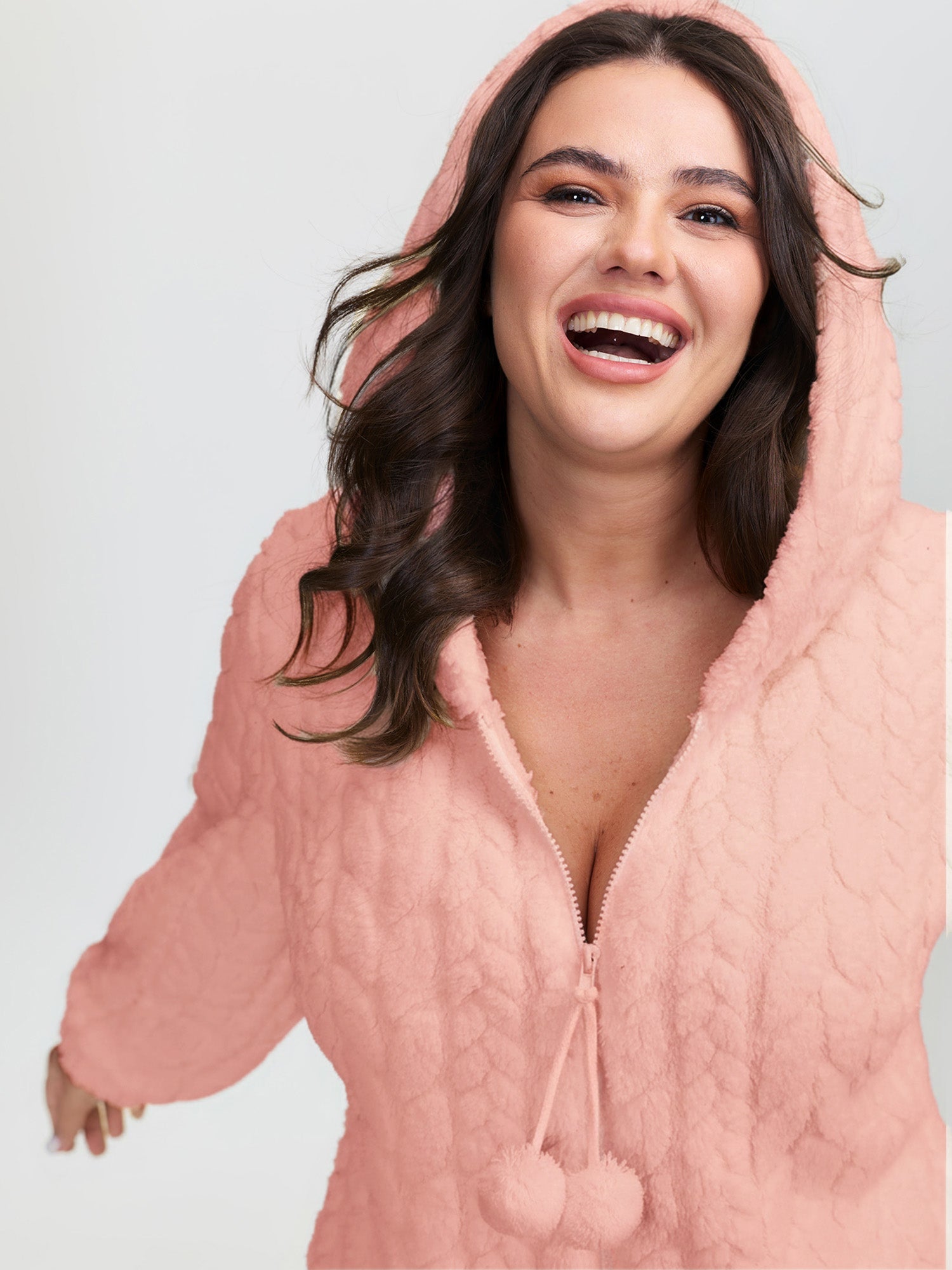 Fleece Half Zipper Hooded Sleep Jumpsuit